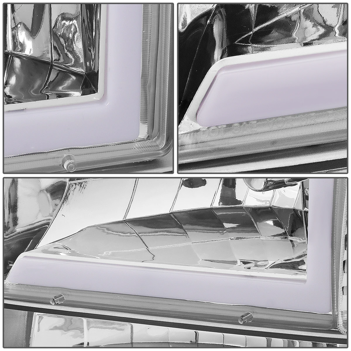 92-96 Ford F150 F250 F350 6Pcs Headlight+Bumper Lamp W/LED DRL - Chrome|Amber 4 92-96 Ford F150 F250 F350 6Pcs Headlight+Bumper Lamp W/LED DRL - Chrome|Amber - Image 4