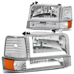 92-96 Ford F150 F250 F350 6Pcs Headlight+Bumper Lamp W/LED DRL - Chrome|Amber