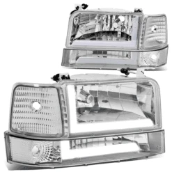 92-96 Ford F150 F250 F350 6Pcs Headlight+Bumper Lamp W/LED DRL - Chrome|Clear