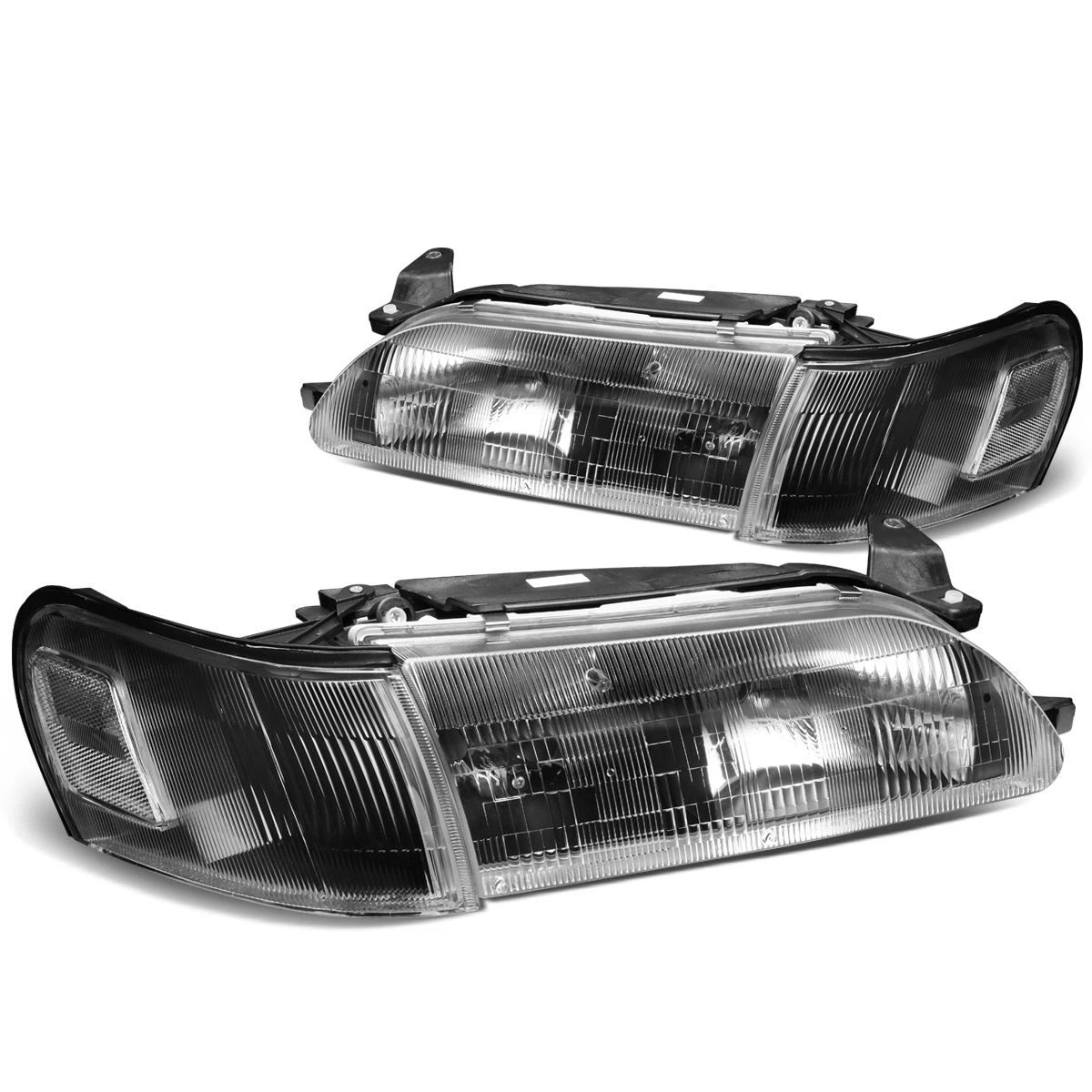 93-97 Toyota Corolla OE-Style Replacement Headlights - Black / Clear 2 93-97 Toyota Corolla OE-Style Replacement Headlights - Black / Clear - Image 2