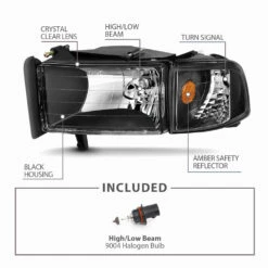 94-01 Dodge Ram Pickup Euro Crystal Headlights With Corner Lens - Black -High-Efficiency Car Light Store 94 01 dodge ram pickup euro crystal headlights with corner lens black 162