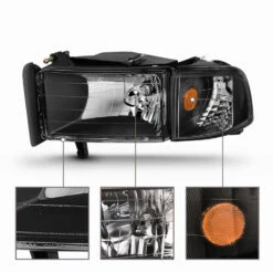 94-01 Dodge Ram Pickup Euro Crystal Headlights With Corner Lens - Black -High-Efficiency Car Light Store 94 01 dodge ram pickup euro crystal headlights with corner lens black 165