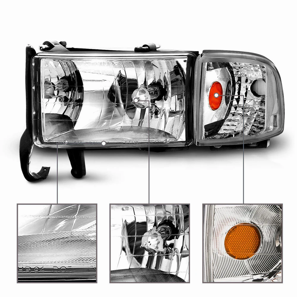 94-01 Dodge Ram Pickup Euro Crystal Headlights With Corner Lens - Chrome 4 94-01 Dodge Ram Pickup Euro Crystal Headlights With Corner Lens - Chrome - Image 4