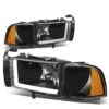 94-01 Dodge RAM Truck 1500 2500 3500 Black Housing Amber Corner LED DRL Headlights / Lamps