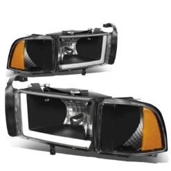 94-01 Dodge RAM Truck 1500 2500 3500 Black Housing Amber Corner LED DRL Headlights / Lamps