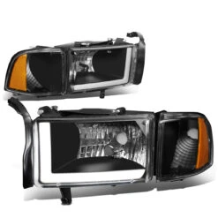 94-01 Dodge RAM Truck 1500 2500 3500 Black Housing Amber Corner LED DRL Headlights / Lamps -High-Efficiency Car Light Store 94 01 dodge ram truck 1500 2500 3500 black housing amber corner led drl headlights lamps 123