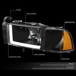 94-01 Dodge RAM Truck 1500 2500 3500 Black Housing Amber Corner LED DRL Headlights / Lamps -High-Efficiency Car Light Store 94 01 dodge ram truck 1500 2500 3500 black housing amber corner led drl headlights lamps 126