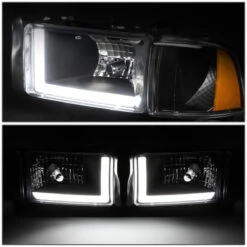 94-01 Dodge RAM Truck 1500 2500 3500 Black Housing Amber Corner LED DRL Headlights / Lamps -High-Efficiency Car Light Store 94 01 dodge ram truck 1500 2500 3500 black housing amber corner led drl headlights lamps 129