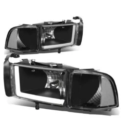 94-01 Dodge RAM Truck 1500 2500 3500 Black Housing Clear Corner LED DRL Headlights / Lamps