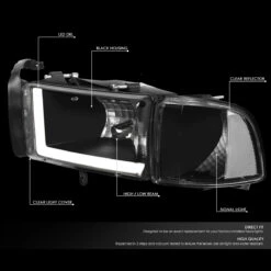 94-01 Dodge RAM Truck 1500 2500 3500 Black Housing Clear Corner LED DRL Headlights / Lamps -High-Efficiency Car Light Store 94 01 dodge ram truck 1500 2500 3500 black housing clear corner led drl headlights lamps 125
