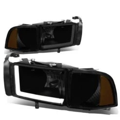 94-01 Dodge RAM Truck 1500 2500 3500 Black Smoked Housing Amber Corner LED DRL Headlights / Lamps