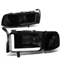 94-01 Dodge RAM Truck 1500 2500 3500 Black Smoked Housing Clear Corner LED DRL Headlights / Lamps -High-Efficiency Car Light Store 94 01 dodge ram truck 1500 2500 3500 black smoked housing clear corner led drl headlights lamps 122