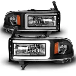 94-02 Dodge Ram LED C Light Bar Reflector Headlights - Black