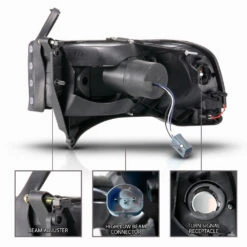 94-02 Dodge Ram LED C Light Bar Reflector Headlights - Black -High-Efficiency Car Light Store 94 02 dodge ram led c light bar reflector headlights black 84