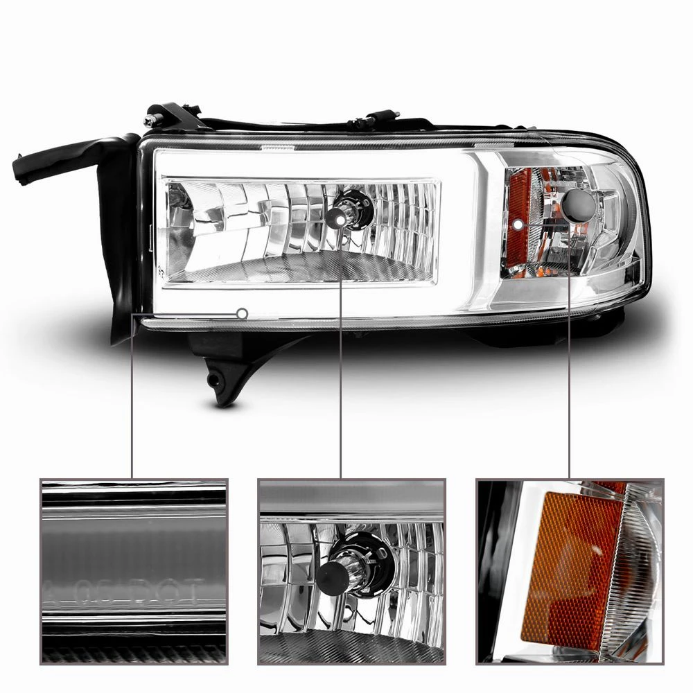94-02 Dodge Ram LED C Light Bar Reflector Headlights - Chrome 2 94-02 Dodge Ram LED C Light Bar Reflector Headlights - Chrome - Image 2