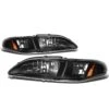 94-98 Ford Mustang 1-Piece Crystal Headlights - Black