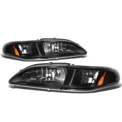 94-98 Ford Mustang 1-Piece Crystal Headlights - Black