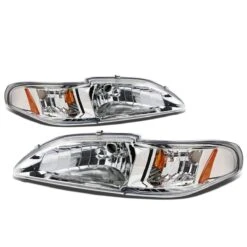 94-98 Ford Mustang 1-Piece Crystal Headlights - Chrome