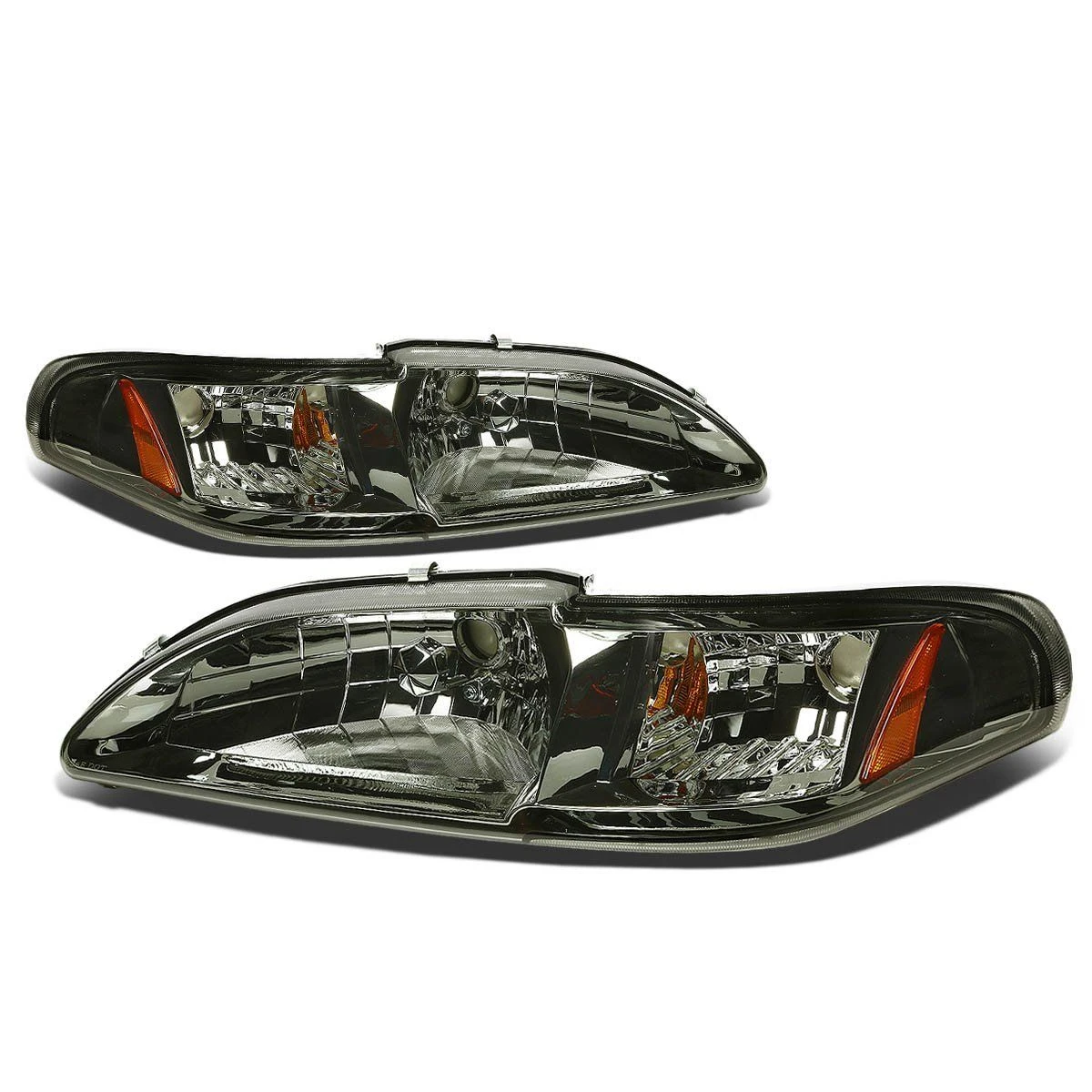 94-98 Ford Mustang 1-Piece Crystal Headlights - Smoked 1 94-98 Ford Mustang 1-Piece Crystal Headlights - Smoked