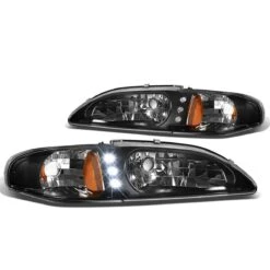94-98 Ford Mustang 1Pc LED Headlight Assembly + Corner - Black