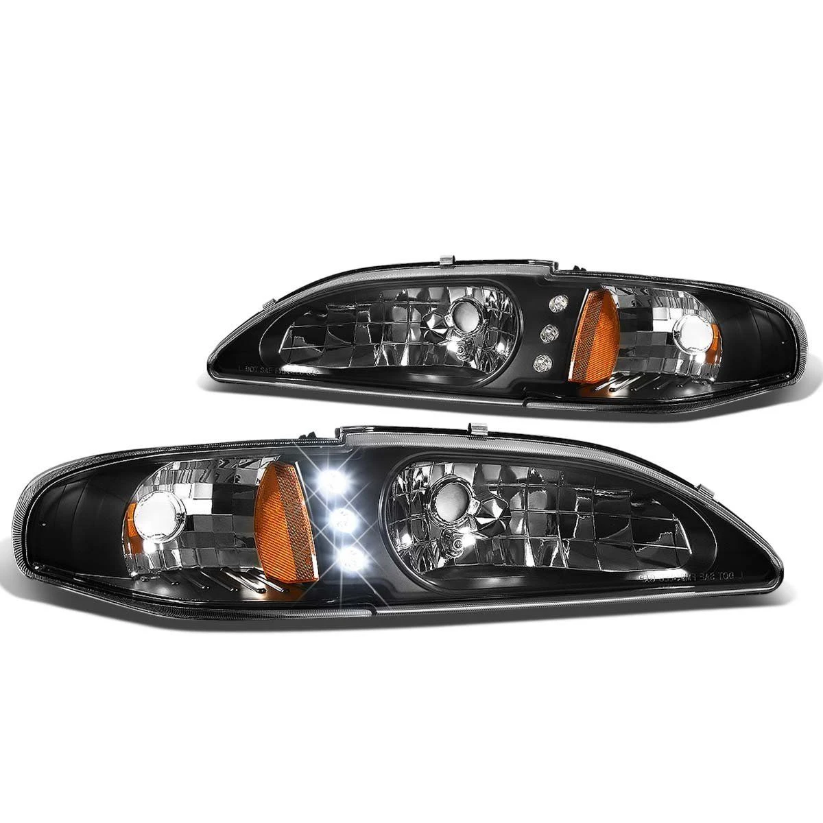 94-98 Ford Mustang 1Pc LED Headlight Assembly + Corner - Black 1 94-98 Ford Mustang 1Pc LED Headlight Assembly + Corner - Black