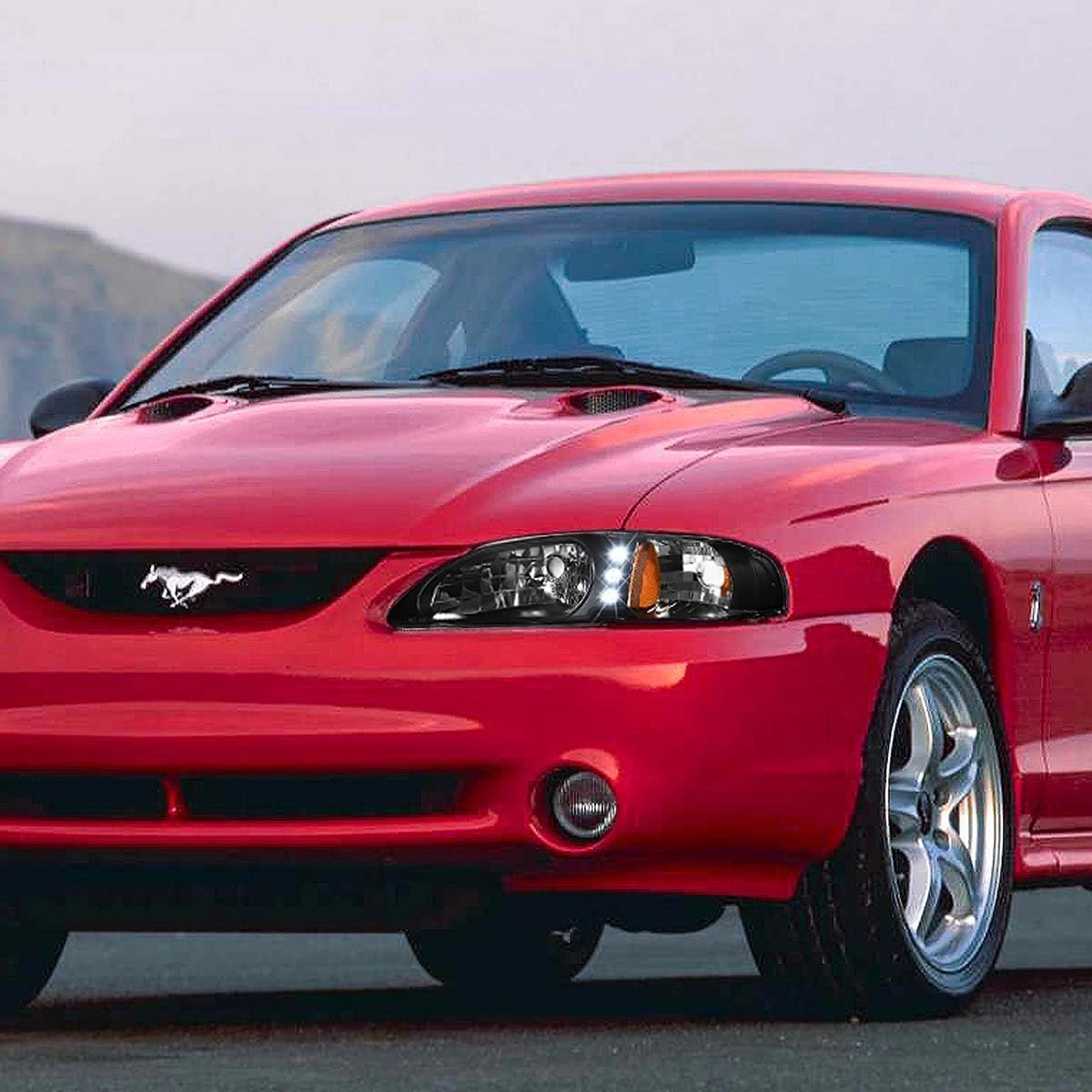 94-98 Ford Mustang 1Pc LED Headlight Assembly + Corner - Black 5 94-98 Ford Mustang 1Pc LED Headlight Assembly + Corner - Black - Image 5