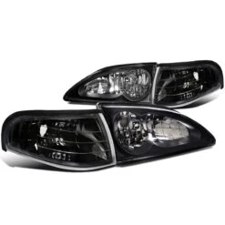 94-98 Ford Mustang Euro Style Crystal Headlights + Corner Lens - Black