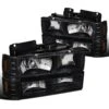 94-98 GMC C10 Yukon Sierra Suburban 8-Piece Headlights - Black
