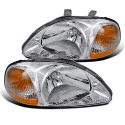 96-98 Honda Civic Factory Style Amber Reflector Crystal Headlights - Chrome