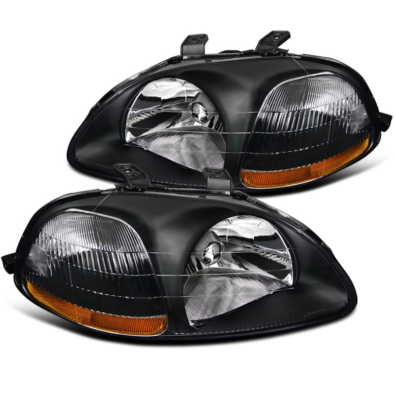 96-98 Honda Civic JDM Style Amber Reflector Crystal Headlights - Black 1 96-98 Honda Civic JDM Style Amber Reflector Crystal Headlights - Black