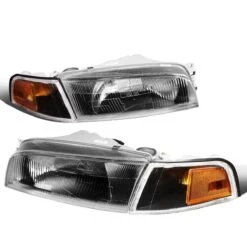 97-01 Mitsubishi Mirage 4Dr Sedan Factory Style Replacement Headlights - Black / Amber