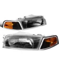 97-01 Mitsubishi Mirage 4Dr Sedan Factory Style Replacement Headlights - Black / Amber -High-Efficiency Car Light Store 97 01 mitsubishi mirage 4dr sedan factory style replacement headlights black amber 79