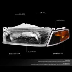 97-01 Mitsubishi Mirage 4Dr Sedan Factory Style Replacement Headlights - Black / Amber -High-Efficiency Car Light Store 97 01 mitsubishi mirage 4dr sedan factory style replacement headlights black amber 82