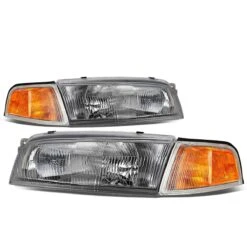 97-01 Mitsubishi Mirage 4Dr Sedan Factory Style Replacement Headlights - Chrome / Amber