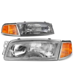 97-01 Mitsubishi Mirage 4Dr Sedan Factory Style Replacement Headlights - Chrome / Amber -High-Efficiency Car Light Store 97 01 mitsubishi mirage 4dr sedan factory style replacement headlights chrome amber 82