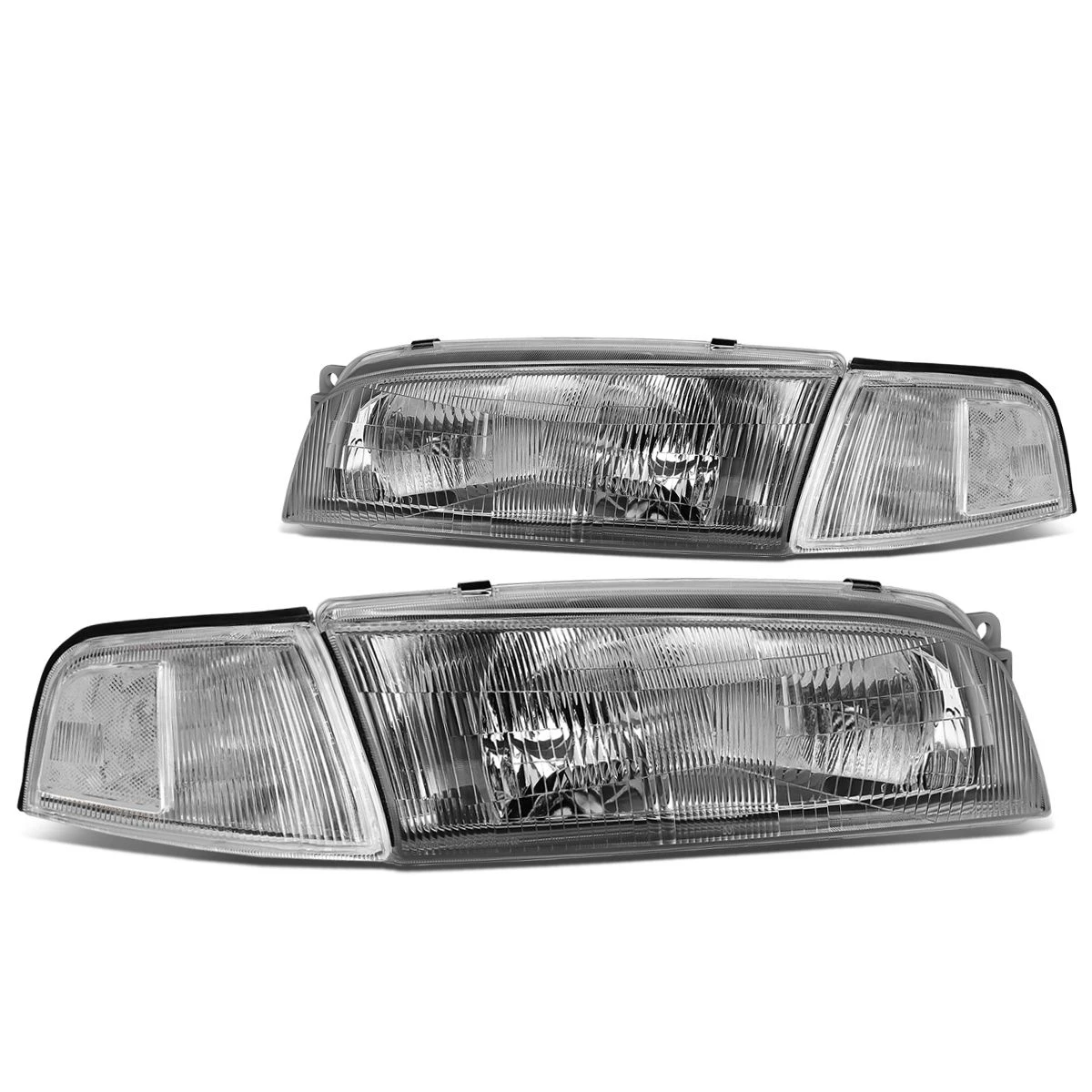 97-01 Mitsubishi Mirage 4Dr Sedan Factory Style Replacement Headlights - Chrome / Clear 2 97-01 Mitsubishi Mirage 4Dr Sedan Factory Style Replacement Headlights - Chrome / Clear - Image 2