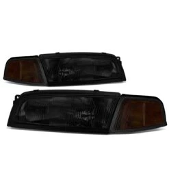 97-01 Mitsubishi Mirage 4Dr Sedan Factory Style Replacement Headlights - Smoked Lens / Amber