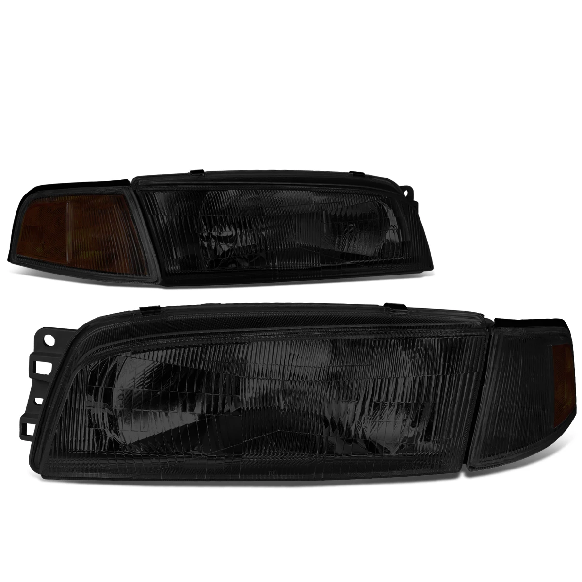 97-01 Mitsubishi Mirage 4Dr Sedan Factory Style Replacement Headlights - Smoked Lens / Amber 3 97-01 Mitsubishi Mirage 4Dr Sedan Factory Style Replacement Headlights - Smoked Lens / Amber - Image 3