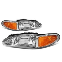 97-02 Ford Escort 4-Door Headlight Assembly (Driver & Passenger Side) - Chrome Amber