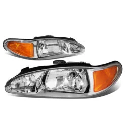 97-02 Ford Escort 4-Door Headlight Assembly (Driver & Passenger Side) - Chrome Amber -High-Efficiency Car Light Store 97 02 ford escort 4 door headlight assembly driver passenger side chrome amber 94