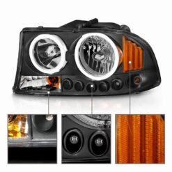 97-03 Dodge Dakota / Durango Angel Eye Halo Crystal Headlights - Black -High-Efficiency Car Light Store 97 03 dodge dakota durango angel eye halo crystal headlights black 223