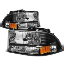 97-04 Dodge Dakota 1-Piece Replace Crystal Headlights - Black