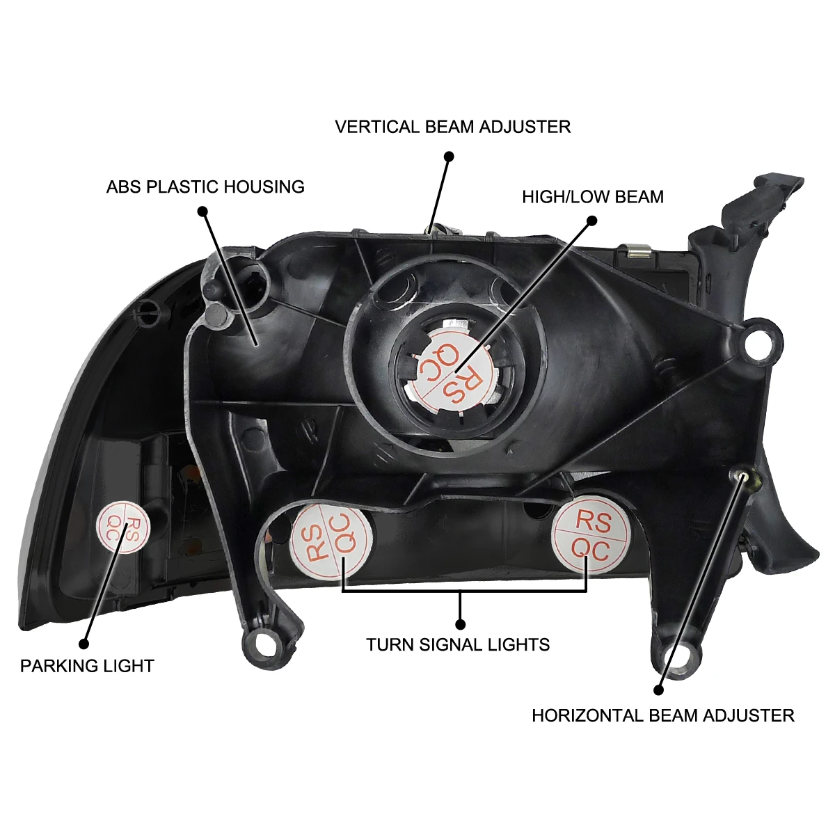 97-04 Dodge Dakota 1-Piece Replace Crystal Headlights - Black 3 97-04 Dodge Dakota 1-Piece Replace Crystal Headlights - Black - Image 3