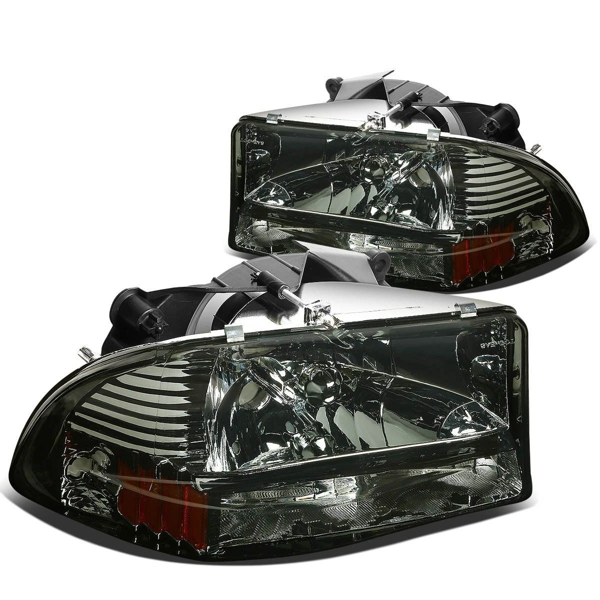 97-04 Dodge Dakota 1-Piece Replace Crystal Headlights - Smoked 2 97-04 Dodge Dakota 1-Piece Replace Crystal Headlights - Smoked - Image 2