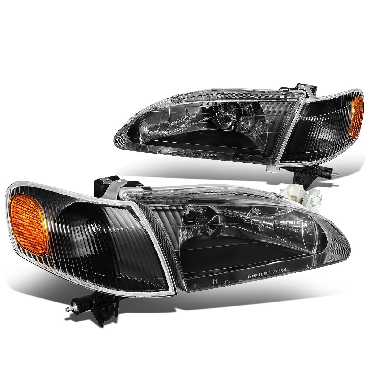 98-00 Toyota Corolla Factory Style Replacement Headlights - Black / Amber 2 98-00 Toyota Corolla Factory Style Replacement Headlights - Black / Amber - Image 2