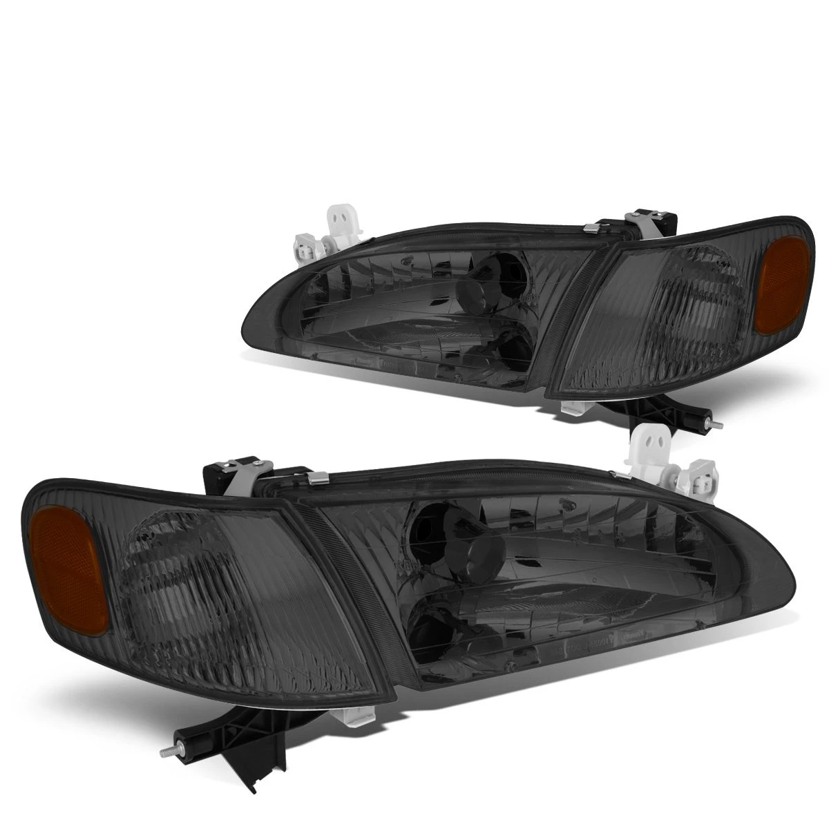 98-00 Toyota Corolla Factory Style Replacement Headlights - Smoked Lens / Amber 2 98-00 Toyota Corolla Factory Style Replacement Headlights - Smoked Lens / Amber - Image 2