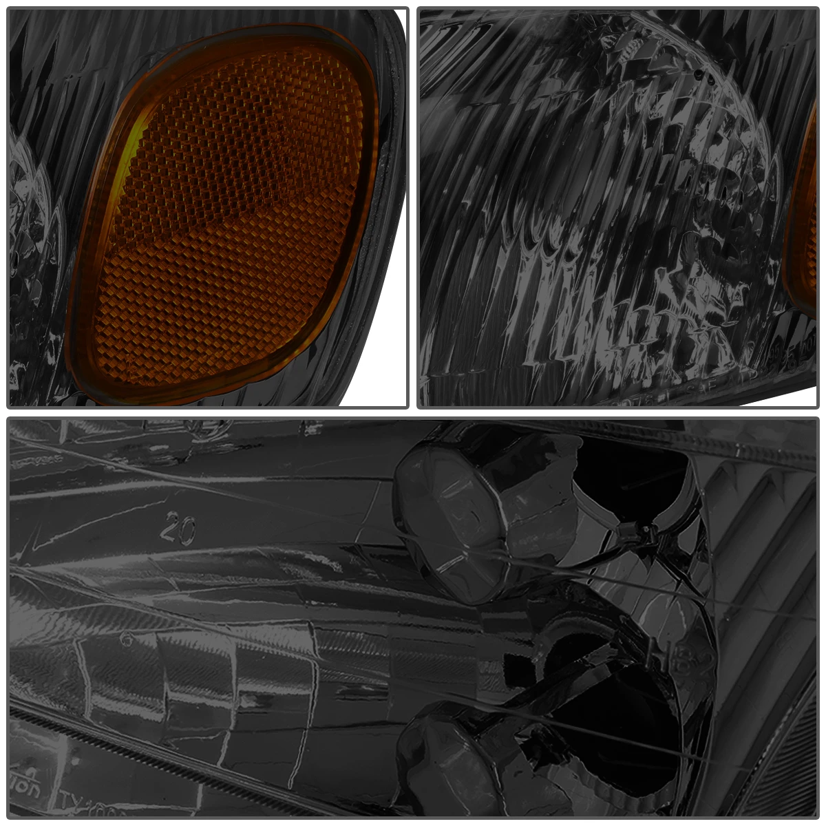 98-00 Toyota Corolla Factory Style Replacement Headlights - Smoked Lens / Amber 6 98-00 Toyota Corolla Factory Style Replacement Headlights - Smoked Lens / Amber - Image 6