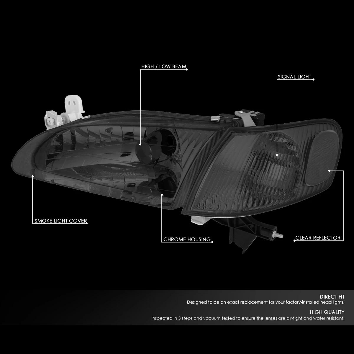 98-00 Toyota Corolla Factory Style Replacement Headlights - Smoked Lens / Clear 4 98-00 Toyota Corolla Factory Style Replacement Headlights - Smoked Lens / Clear - Image 4