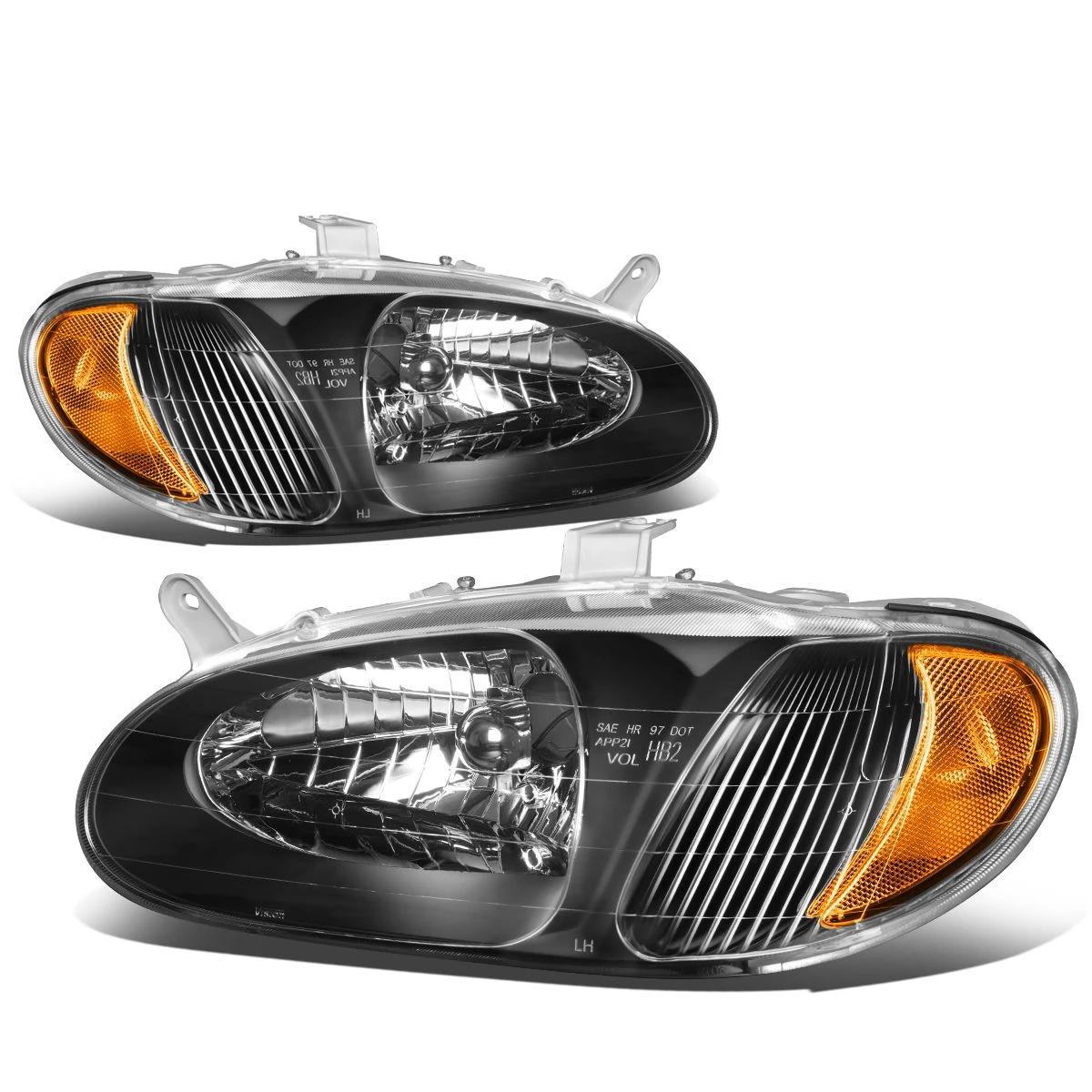 98-01 Kia Sephia Factory Style Replacement Headlights - Black / Amber 1 98-01 Kia Sephia Factory Style Replacement Headlights - Black / Amber