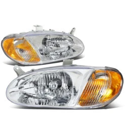 98-01 Kia Sephia Factory Style Replacement Headlights - Chrome / Amber -High-Efficiency Car Light Store 98 01 kia sephia factory style replacement headlights chrome amber 82
